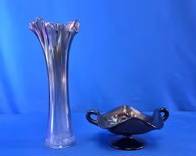 Carnival Glass Swung Vase and Handled Compote