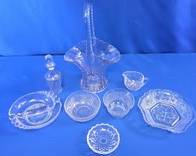 (8) Pieces of Vintage Clear Pressed and Etched Glassware