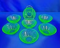 (7) Vintage Green Depression Glass Berry Bowls