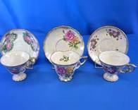 (3) Lusterware Footed Teacup and Saucer Sets
