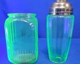 Vintage Uranium Glass Cocktail Shaker & Jar