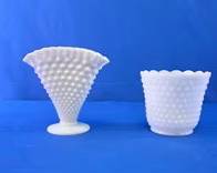 (2) Fire-King Hobnail Milk Glass Vessels