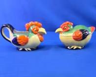 Vintage Hand-Painted Rooster Creamer & Sugar Set