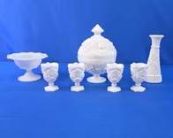 (7) Vintage Patterned Milk Glass Assortment