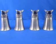 (4) Cast Pewter Wolf Head Stirrup Cups