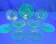 (9) Vintage Green Uranium Glass Plates