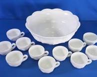Vintage Milk Glass Punch Bowl w/(11) Cups