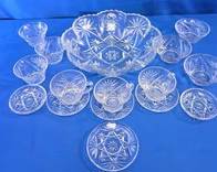 16-Piece Pressed Glass Starburst Punchbowl Set (LPO)