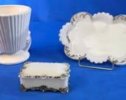 Haeger Ceramic Vase & Milk Glass Vanity Dishes