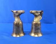 (2) Cast Brass Horse Head Metal Stirrup Cups