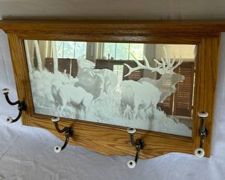 Vintage Deer Etched Mirror Coat Rack