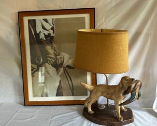 John Fawcett Lizzies Boys Signed Print Yellow Labrador Lamp