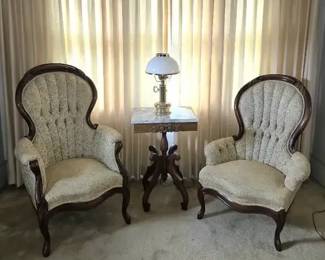 Victorian Style Parlor Chairs WMahogany Marble Top Table