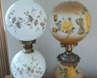 Victorian Floral Hurricane Parlor Lamps