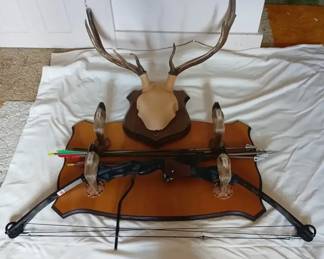 Deer Skull Bow Rack wPearson Compound Bow Arrows