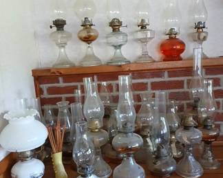 Huge Lot Of Antique Oil Lamps