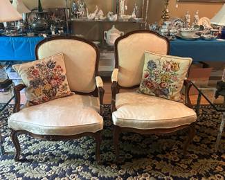 Ladies Arm Chairs &Needlepoint pillows