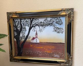 Church in a Field Landscape Painting by AL Smith