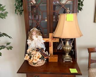 Queen Anne Style Cherry Secretary Desk with Display Cabinet