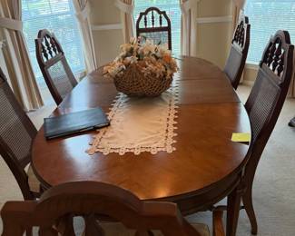 Thomasville Oval Dining Table with Six Cane Back Chairs