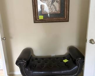 Tufted Leather Bench with Rolled Arms and Nailhead Trim