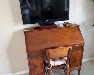 Antique Mahogany Secretary Desk with Matching Chair