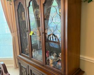 Vintage Solid Walnut Spanish Mediterranean Style China Cabinet