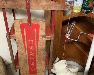 Small vintage sled, vintage ice skates