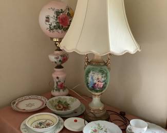 Pink Hurricane lamp, vintage lamps