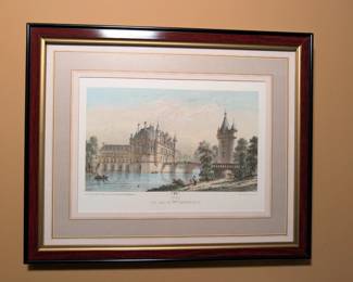 Lithograph of Chateau de Chenonceaux Sketch of Lady Chatterton