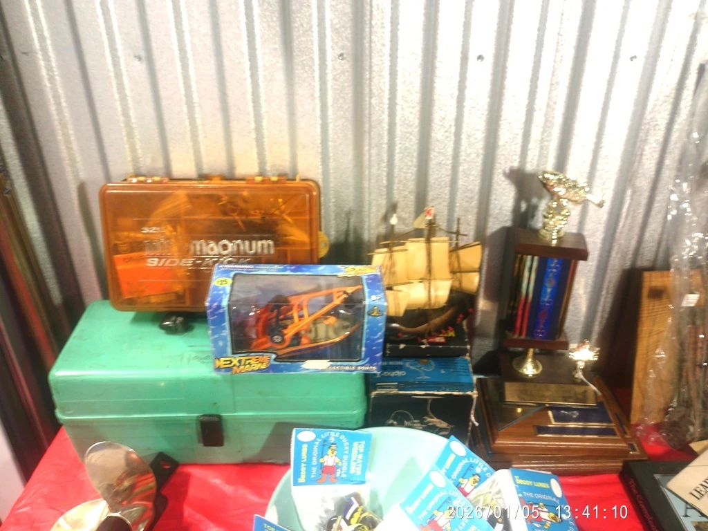 Bass Trophy vintage tackle box,Lures, Misc. Fishing tackle