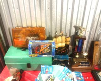 Bass Trophy vintage tackle box,Lures, Misc. Fishing tackle