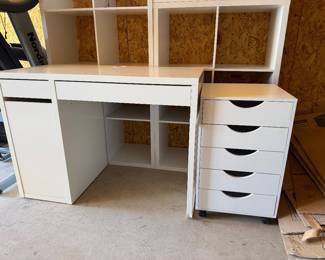 IKEA bookshelves, and desks