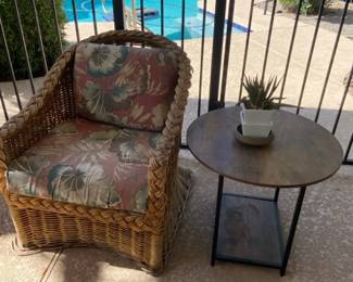 Outdoor Single Wicker Chair And Side Table