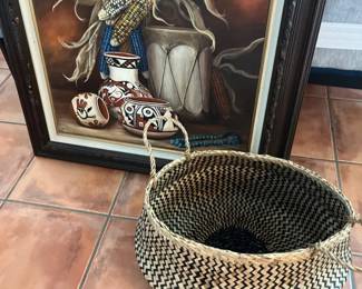  04 Original Southwest Painting By Patricia Hall And A Woven Seagrass Basket