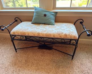 Wrought iron upholstered bench