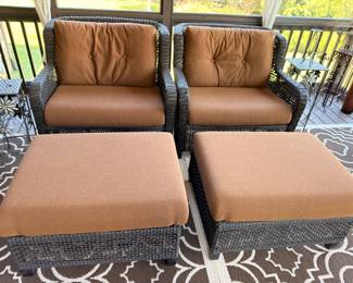 Wicker patio chairs with ottomans