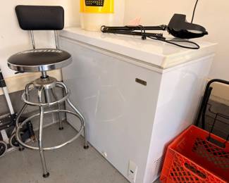Chest freezer and chrome shop stool