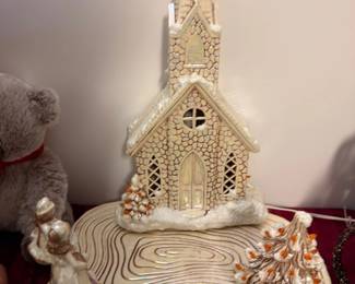 Lighted Christmas village church figurine