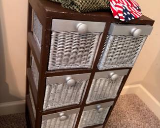 Wood and wicker basket storage chest