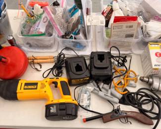 DeWalt reciprocating saw with chargers and tools
