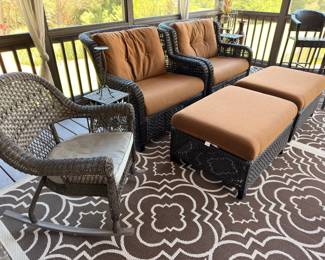Wicker patio furniture set with cushions