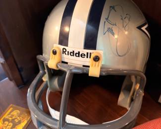 Autographed Riddell football helmet, navy stripe