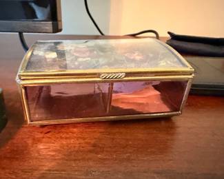 Brass and glass jewelry casket box