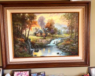 Framed Thomas Kinkade cottage landscape print
