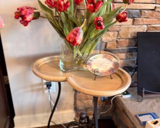 Wrought iron accent side table with wood top