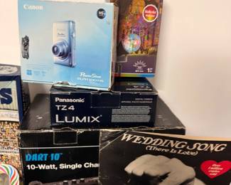 Cameras, guitar amp and electronics lot — Canon, Panasonic Lumix