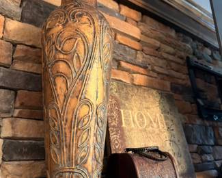 Large carved wood decorative floor vase