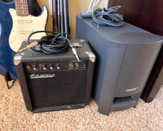 Silvertone guitar amp and Bose speaker