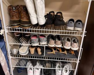 Shoe rack with shoes and boots